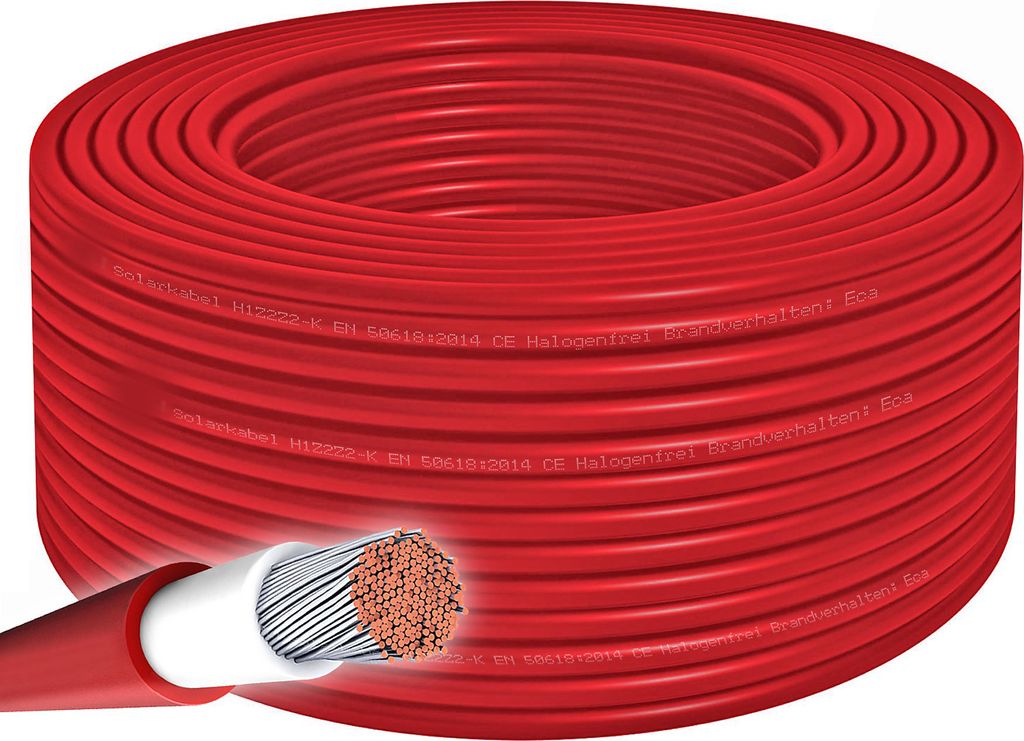 Solarkabel 6mm² Rot - 100m - UV-beständig, flexibel, Photovoltaik Kabel, PV Kabel, Solar Anschlusskabel für Solarpanel, Wechselrichter & Ladereg...