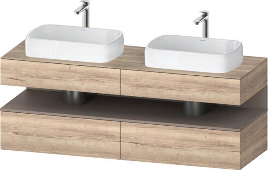 Duravit Qatego Konsolenwaschtischunterbau, 2 Auszüge, 2 Schubkästen, 2 Ausschnitte, 1600x550x600mm, Nische Basalt Matt, QA4779043550000