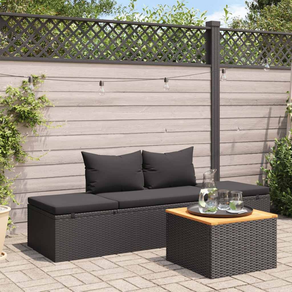 vidaXL Sonnenliege mit Auflage Poly Rattan Schwarz Produktbild 1