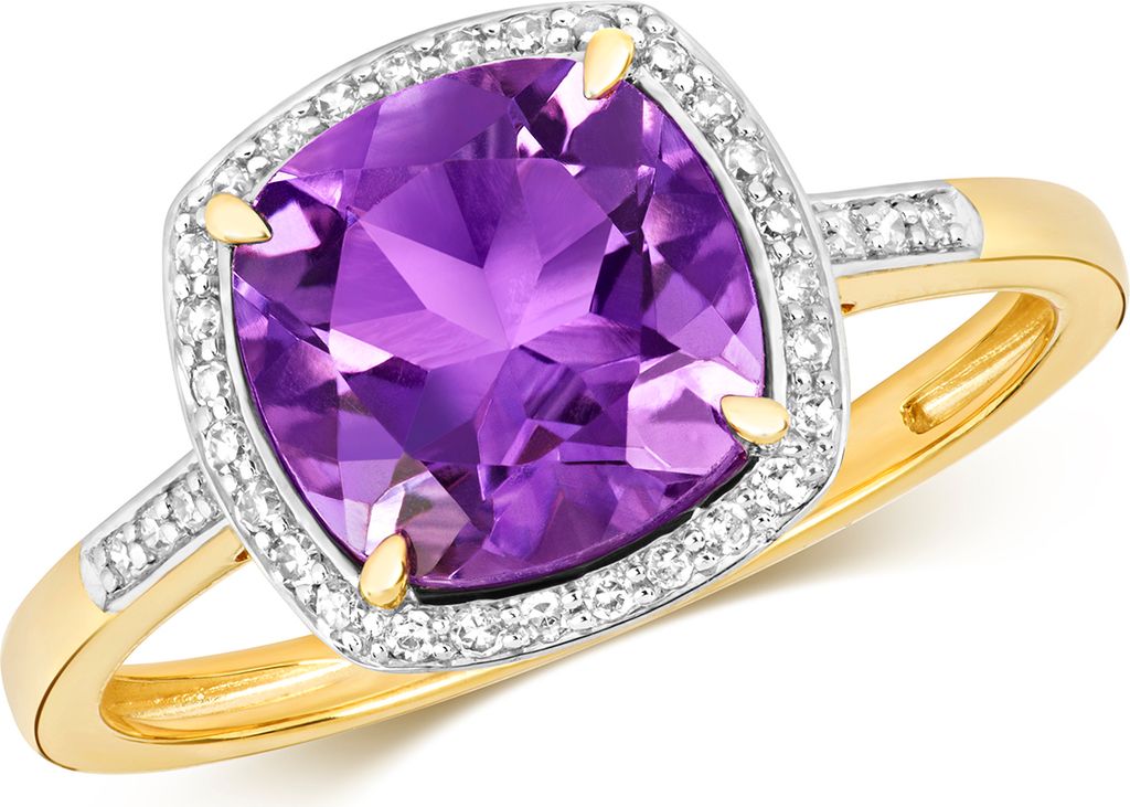 9 Karat (375) Gold Cluster Diamant Damenring Brillant-Schliff 0.12 Karat mit Amethyst, 54 (17.2); TRS10908RSN