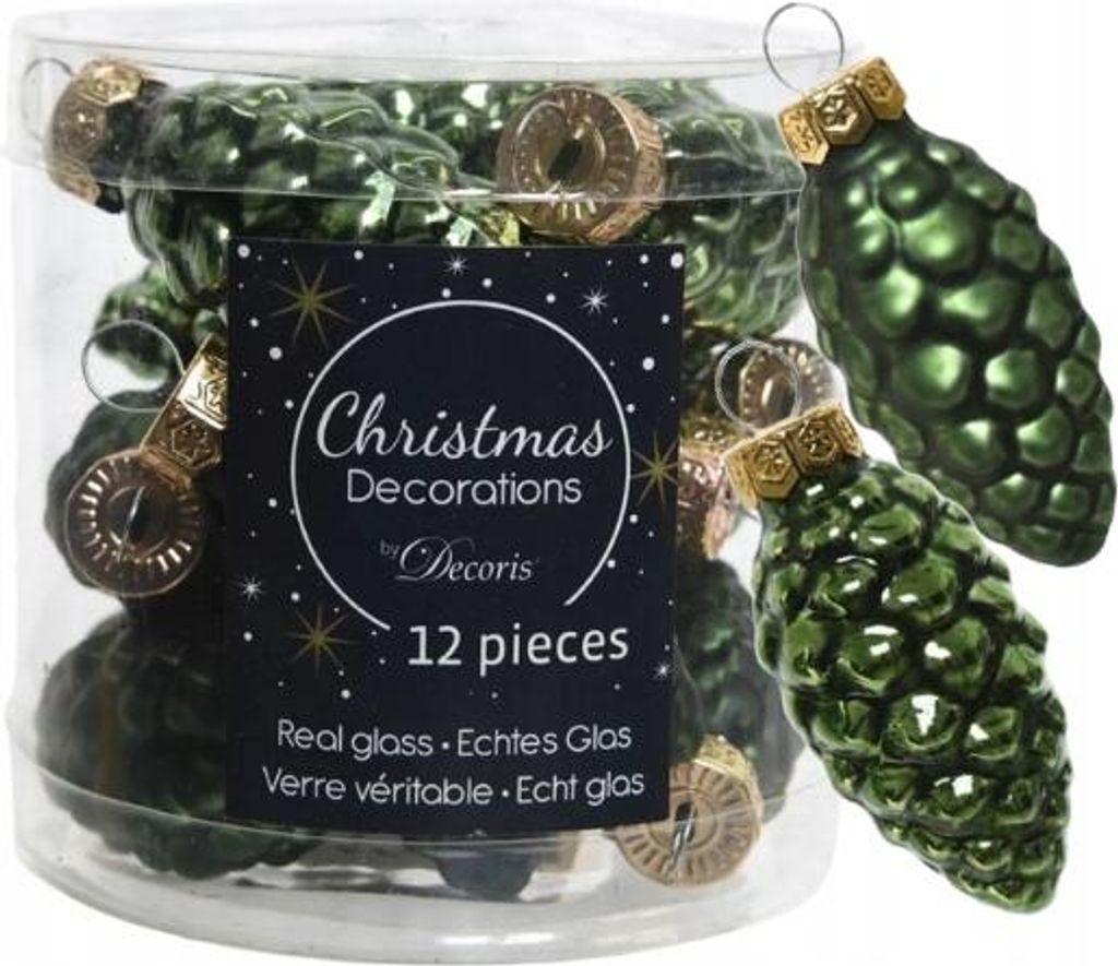 Christbaumkugel-Set, Glas grüne Zapfen, 12 Stück, 6 cm Produktbild 