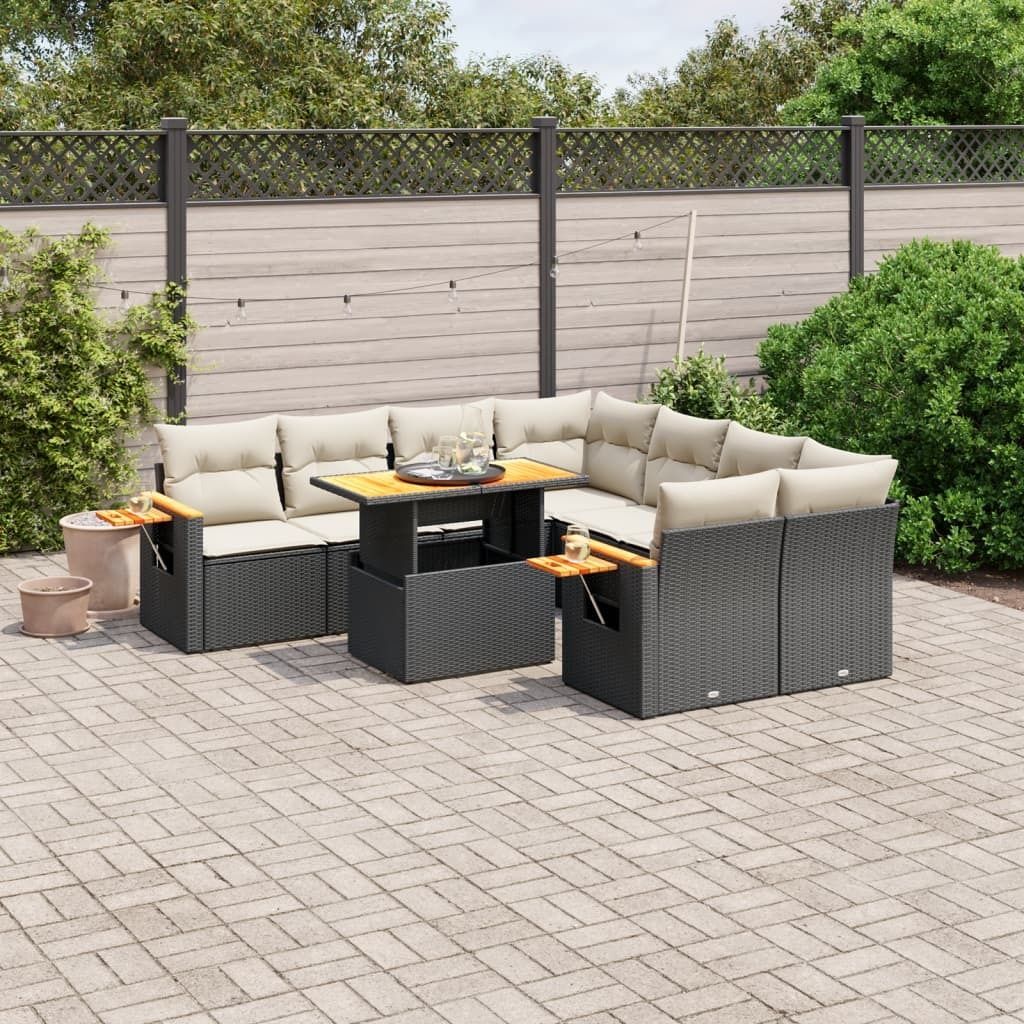 Design 8-tlg. Garten-Sofagarnitur mit Kissen Schwarz Poly Rattan, Gartenmöbel-Sets 2024 Neu