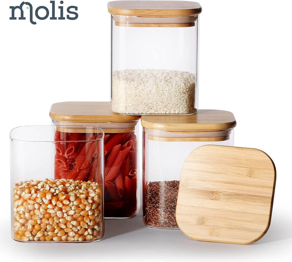 4er Set Vorratsgläser je 750 ml Eckig mit Deckel Luftdicht Produktbild 4