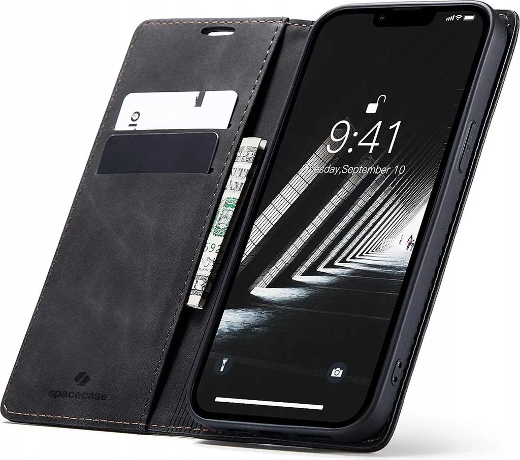 SPACECASE Custodia Portafoglio iPhone 14 Nero - Protezione Flip Cover