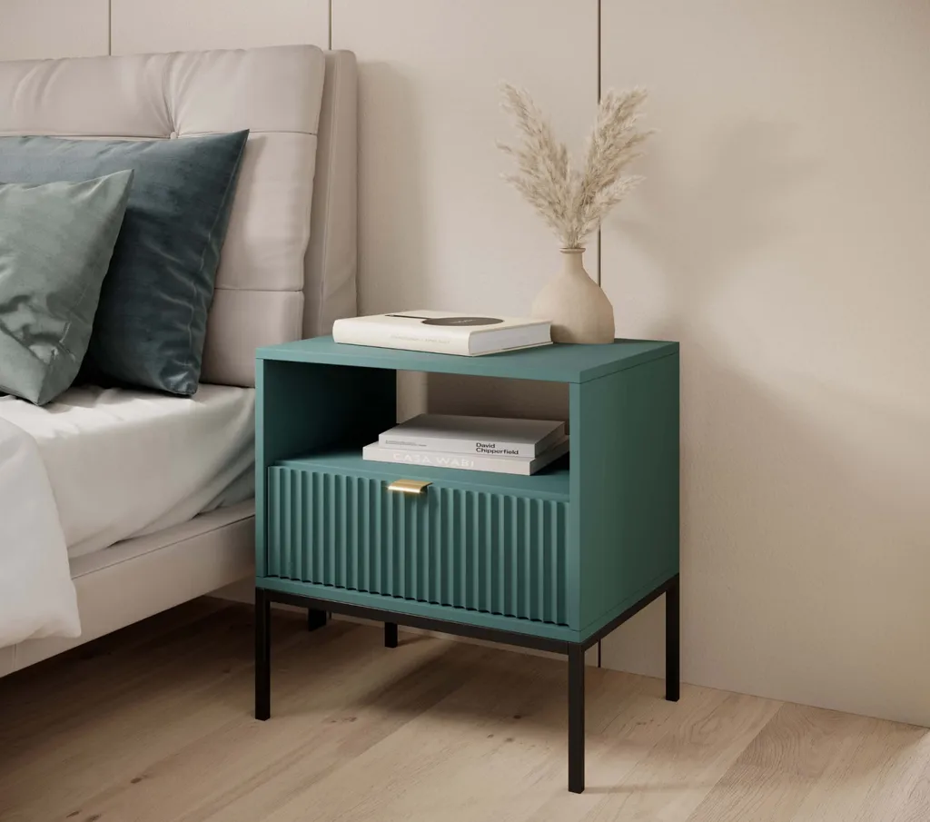 MISHEEL Comodino in Metallo Blu-Verde Nero | Offerta Esclusiva Arredo