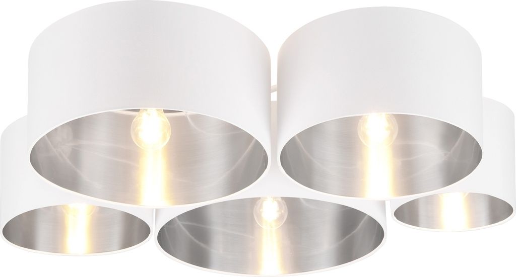 Deckenleuchte - Weiß - Silberfarben - Metall - Stoff - 5-flammig - B 90 cm
