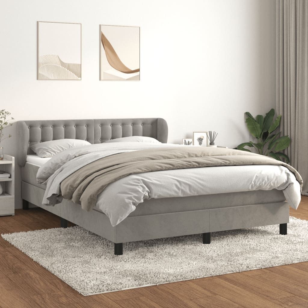 The Living Store Boxspringbett mit Matratze Hellgrau 140x190 cm Samt