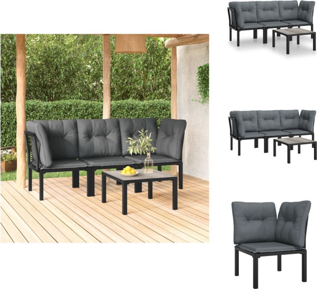 vidaXL 4-tlg. Garten-Lounge-Set Schwarz und Grau Poly Rattan - Gartenmöbel-Sets