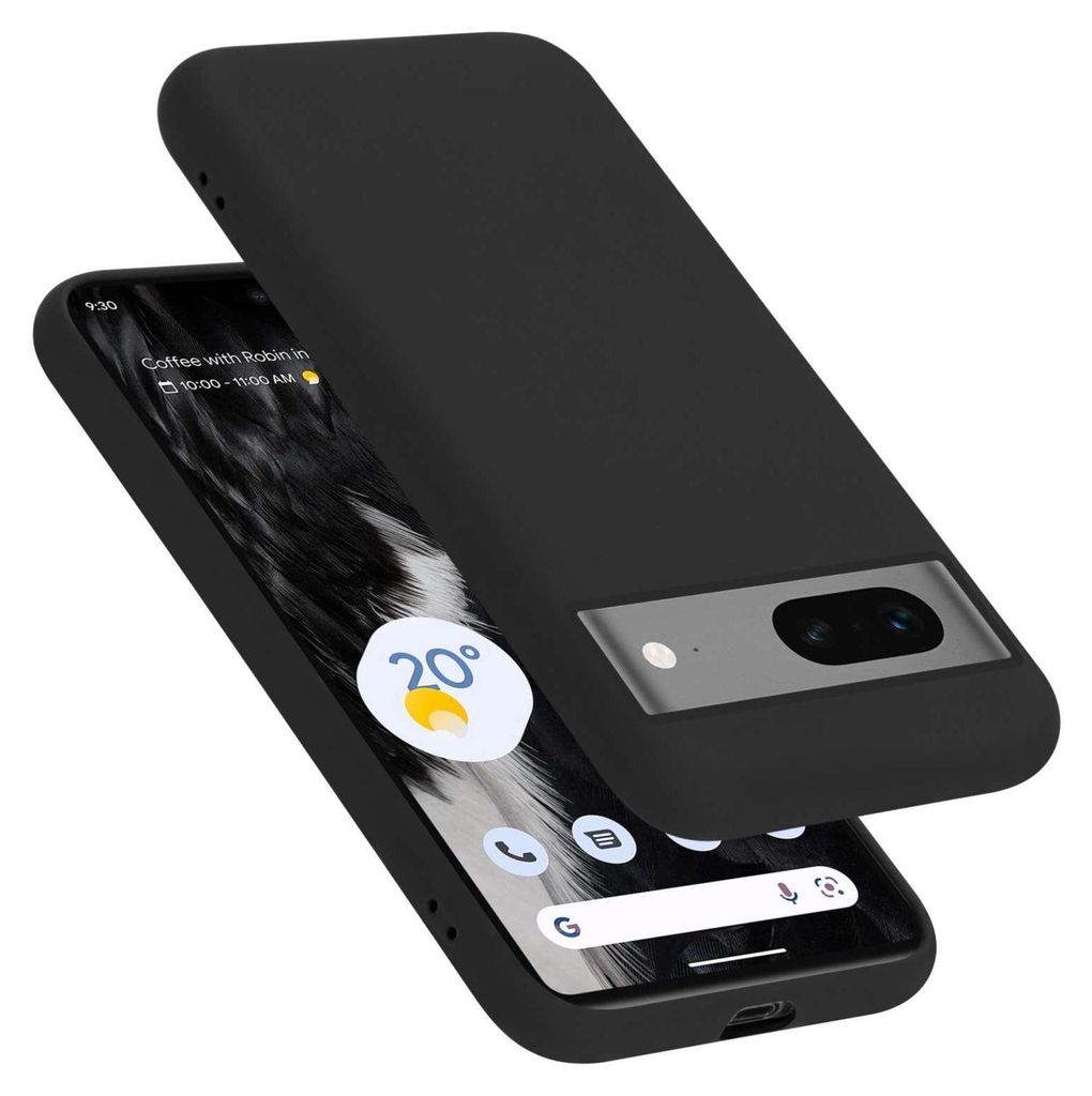 A black phone case is shown on top of a smartphone.
