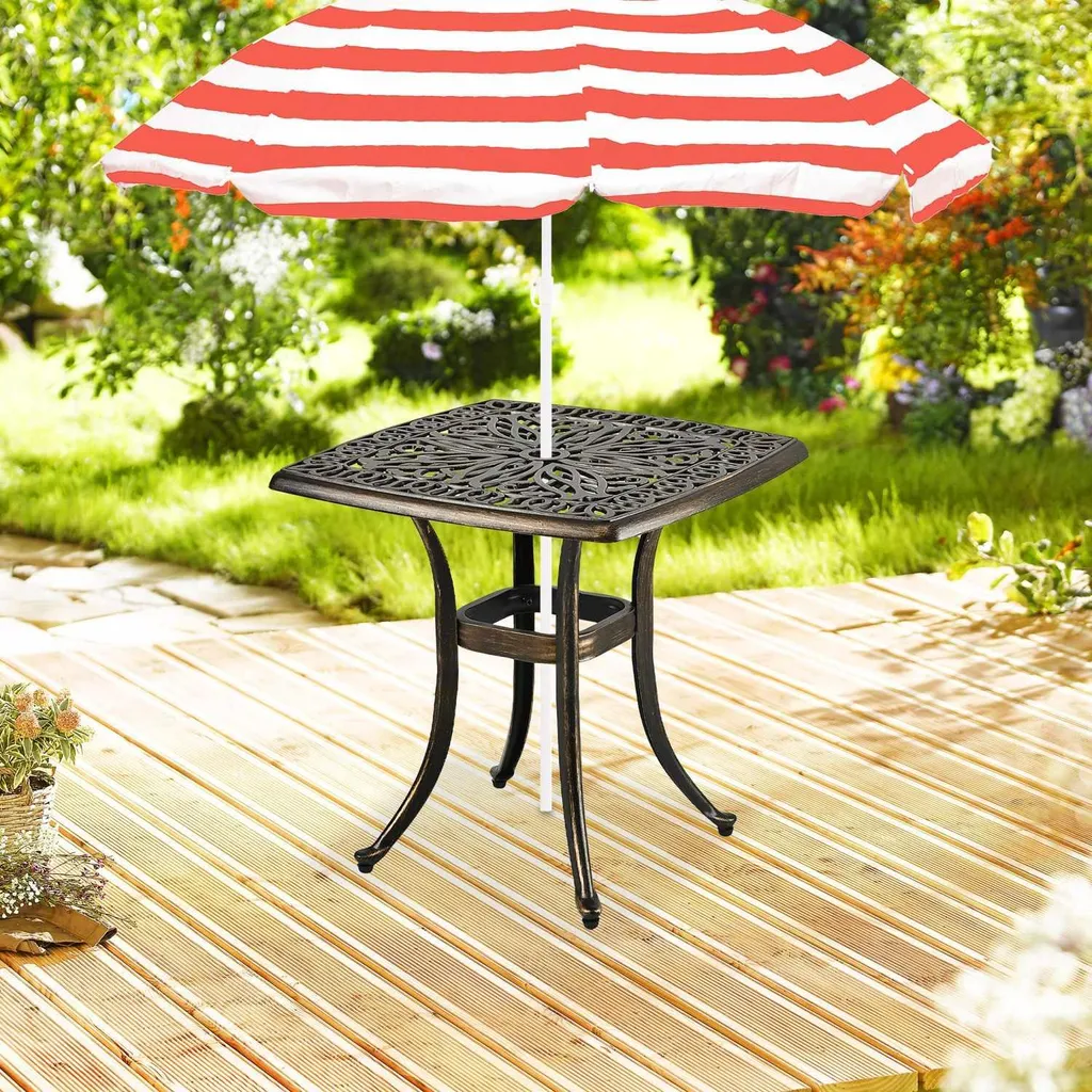 Table de terrasse carrée aluminium moulé inoxydable et trou parasol