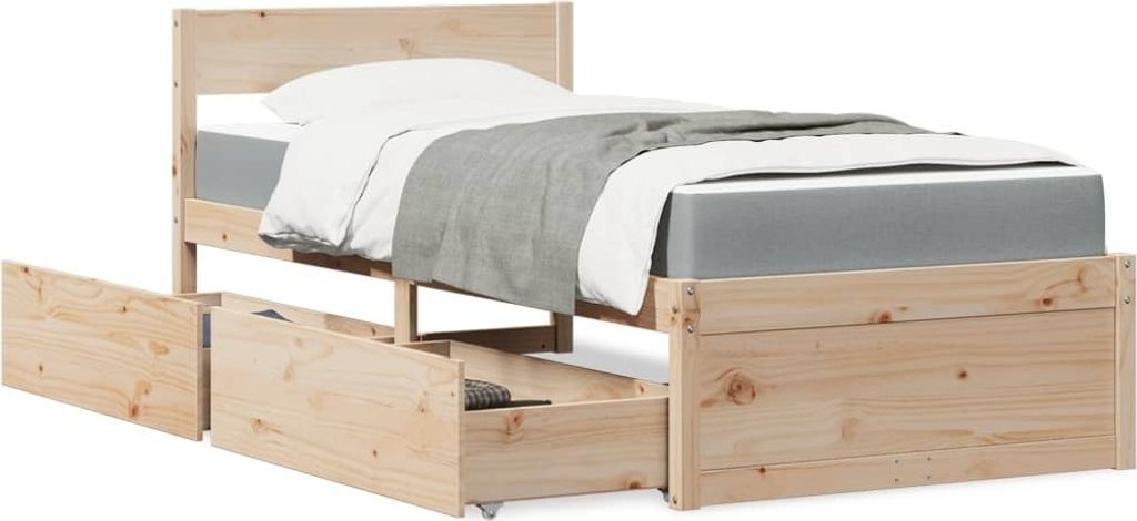 "2026 Promotion" Bett mit Schubladen - und Matratze 90x190 Massivholz Kiefer - Polsterbett CC14066