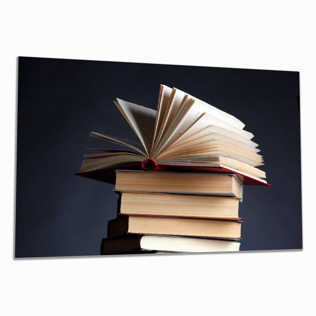 Wallario Herdabdeckplatte aus Glas, Größe 80 x 52 cm 1-teilig, Motiv Bücherstapel