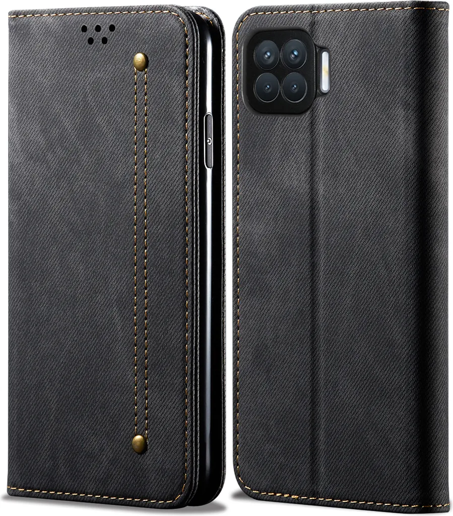 Custodia OPPO F17 Pro LaimTop: Pelle e Denim Portafoglio Magnetica