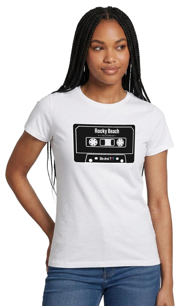 Spreadshirt Die drei Fragezeichen Rocky Beach Kassette Frauen T-Shirt, XL, Weiß