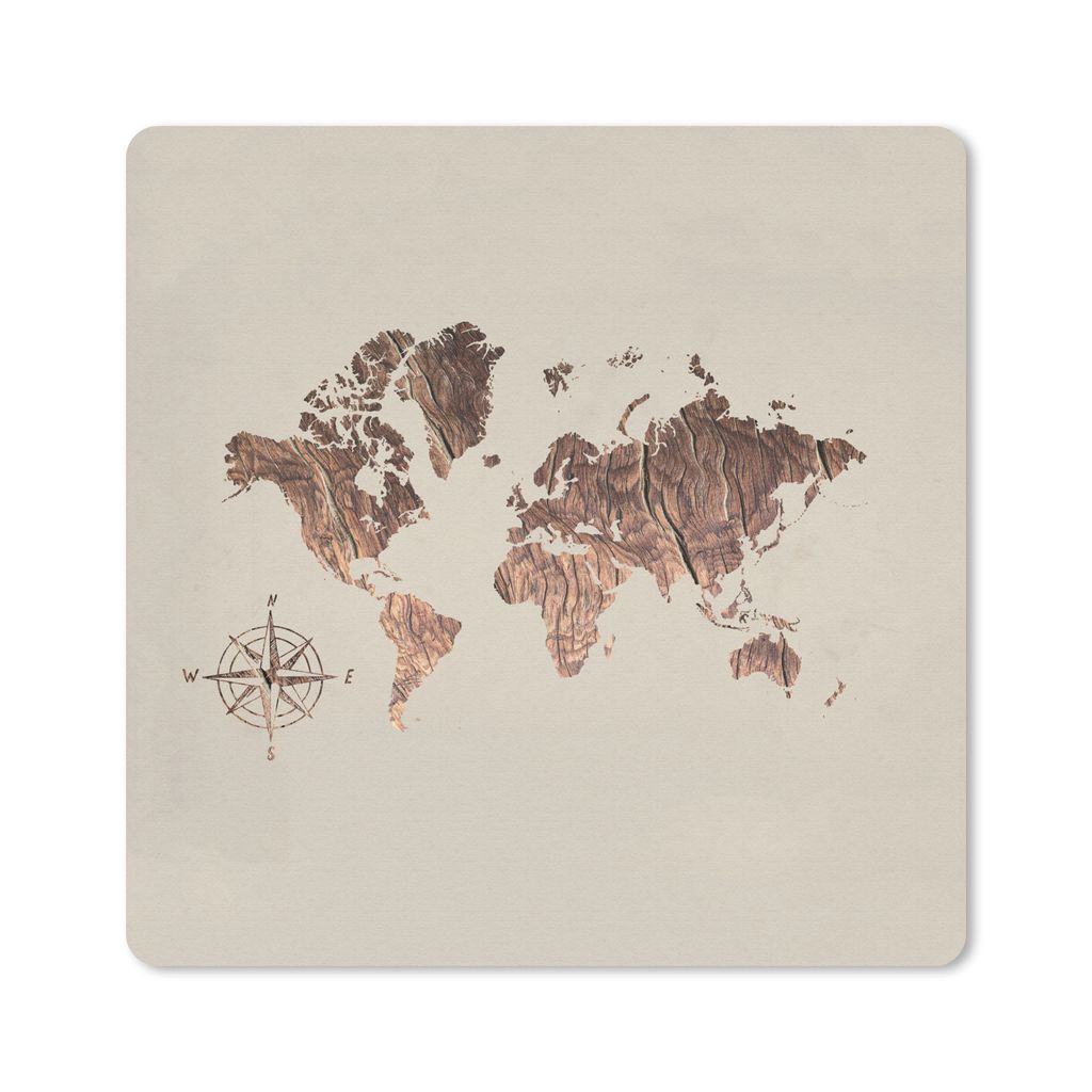 MuchoWow Mauspad Mousepad Weltkarte - Holz - Kompass 30x30 cm - Mousepads - Maus Mat - Pad - Mausunterlage - Gaming