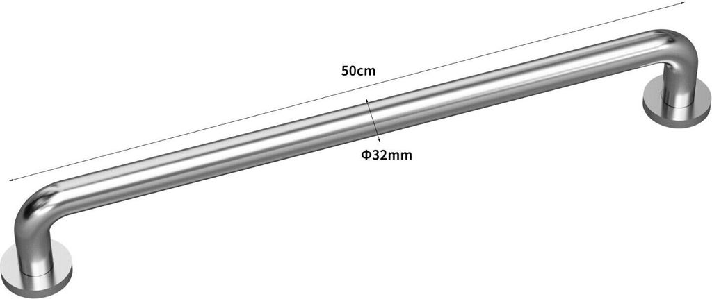 Edelstahl Haltegriff Griff Wandgriff Bad Badewanne Dusche Stange gebürstet chrom Ø32mm, 50cm, gebürstet