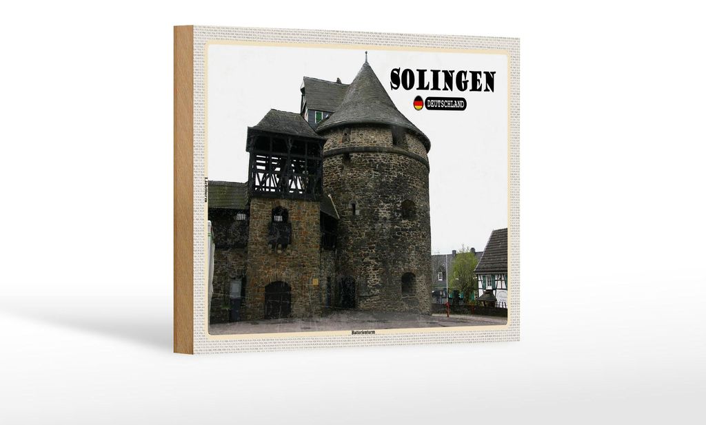 Holzschild Städte Solingen Batterieturm Dekoration 18x12 cm