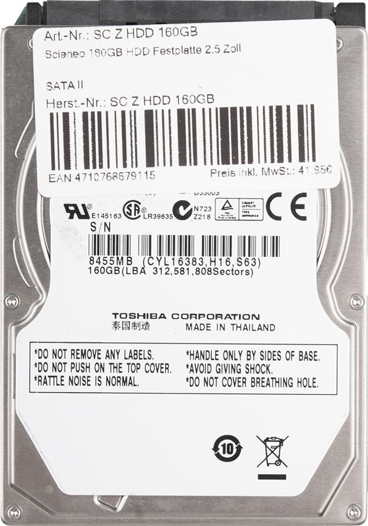 Scieneo 160GB HDD Festplatte 2,5 Zoll SATA II