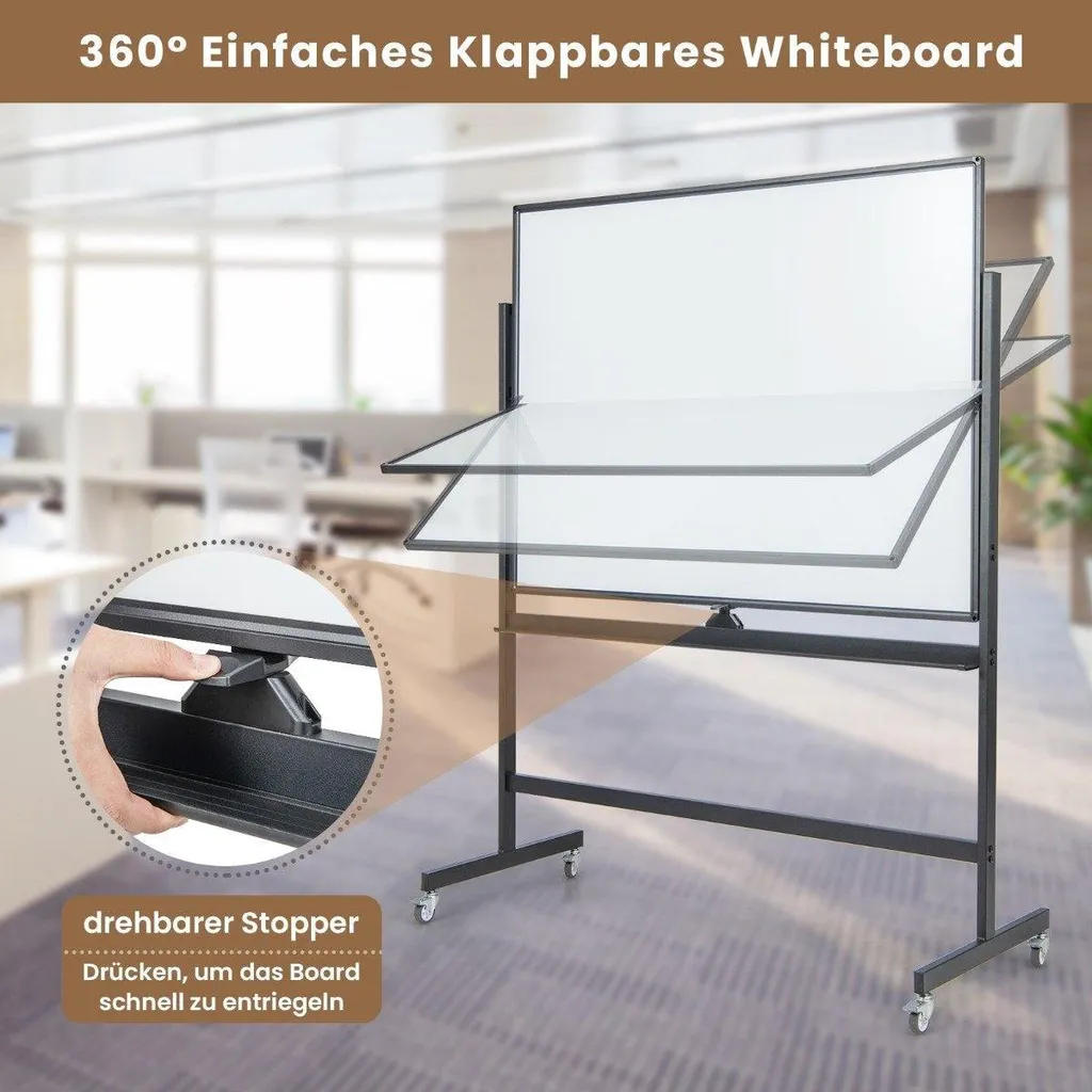 Tableau blanc mobile double face quadrillé 120x90 cm noir avec support - 4