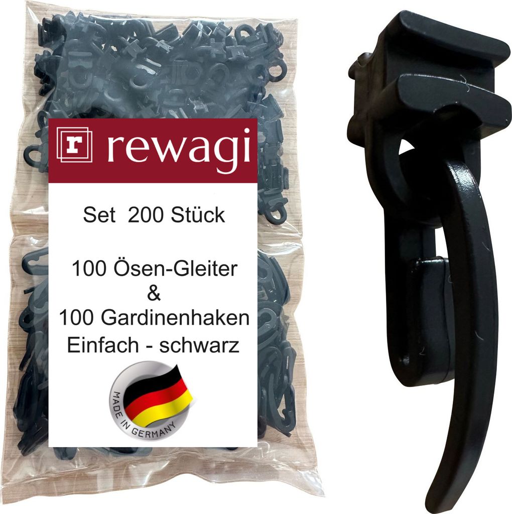 rewagi® 100 Ösengleiter SUW & 100 Steckhaken schwarz für Produktbild 