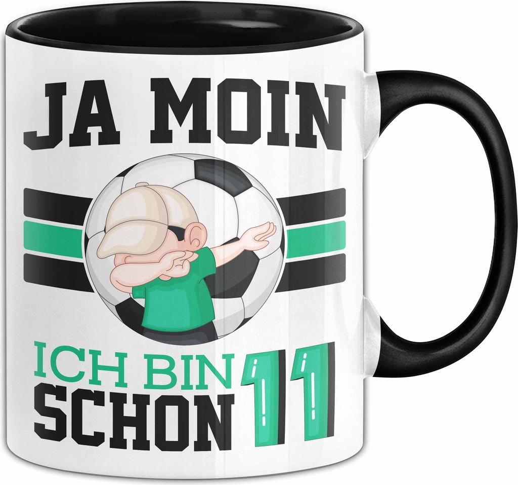 11. Geburtstag Geschenk Tasse Becher Junge Geburtstagsgeschenk Ja Moin Ich Bin Schon 11 (Schwarz)