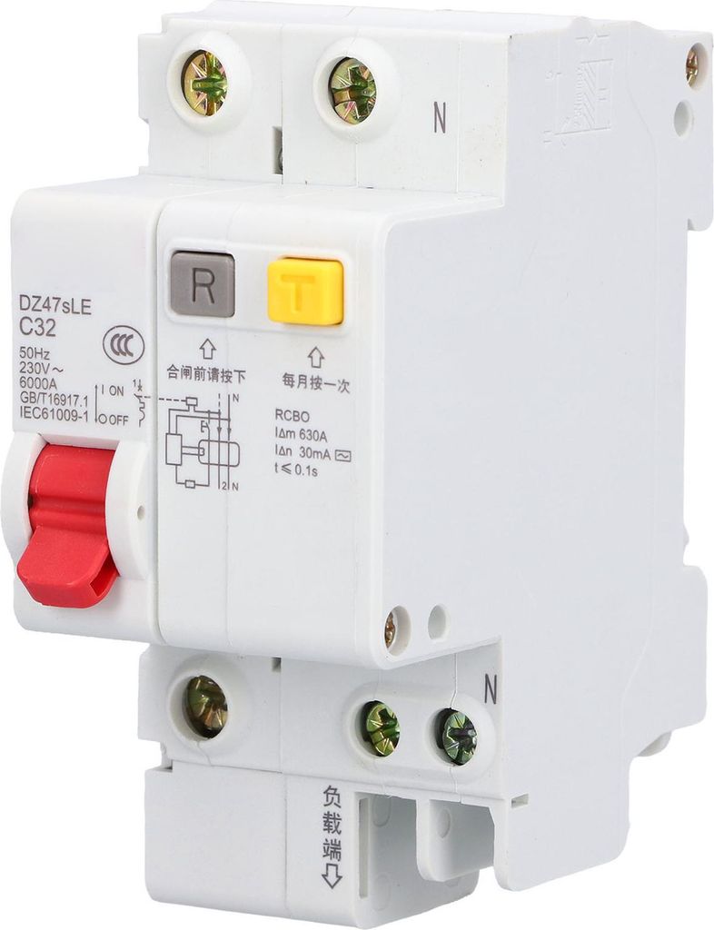 Leitungsschutzschalter (FI-Schalter) für DIN-Schienenmontage, 230 V, 32 A, 1-polig + N, DZ47sLE C32
