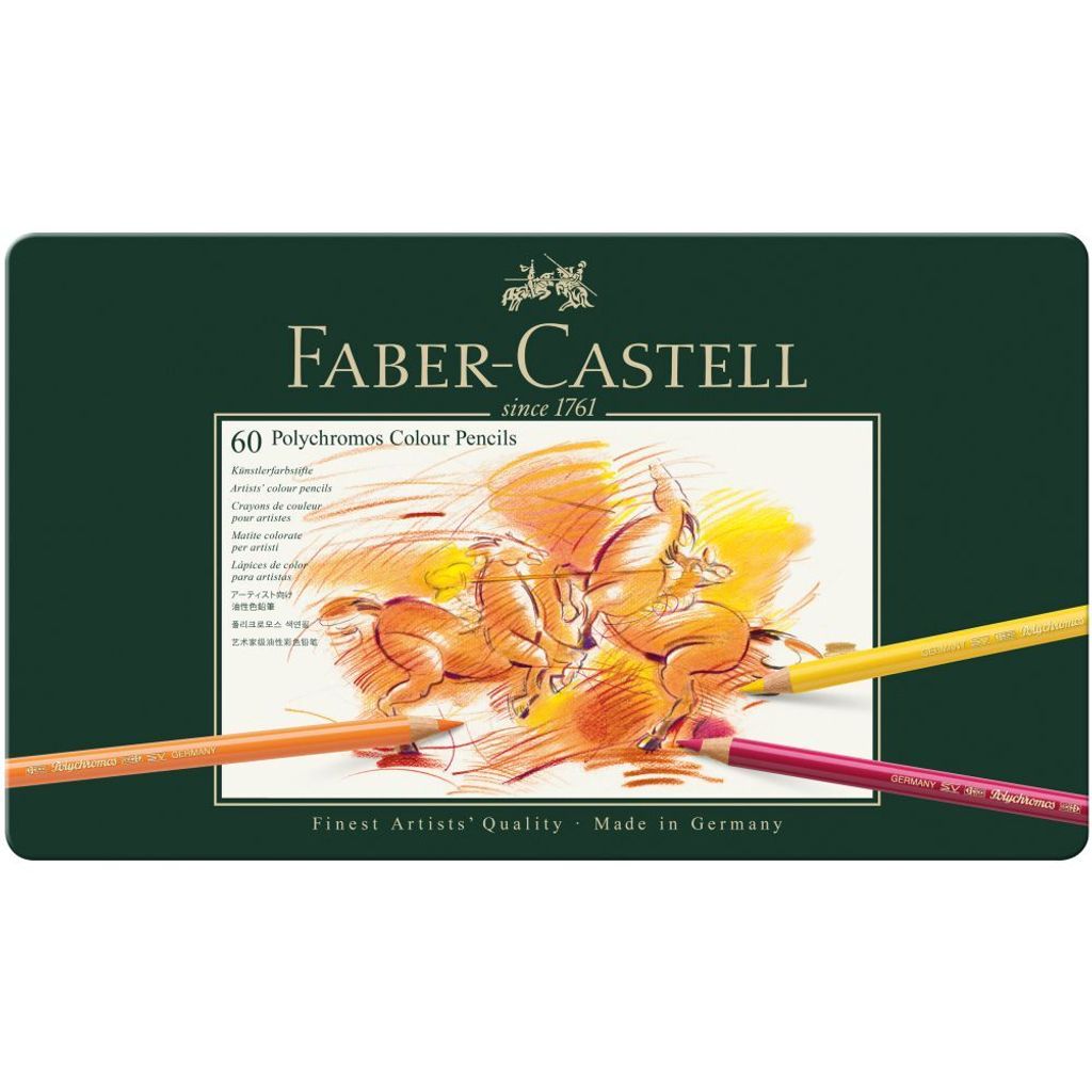 A box of Faber-Castell Polychromos colored pencils.