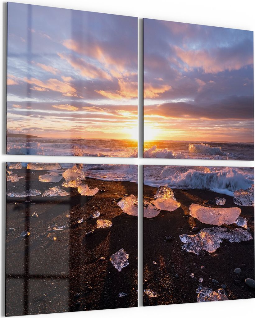 DEQORI Glasbild Echtglas 4x50x50 cm 'Diamantstrand' Wandbilder XXL groß