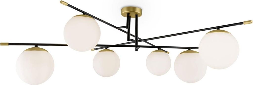 Deckenleuchte Metall Glas E14 B: 95 cm in Schwarz Weiß Gold Kugelschirm Modern