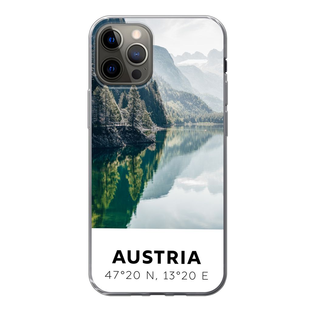 MuchoWow Handyhülle Schutzhülle Hülle für iPhone 12 Pro Österreich - Wasser - Grün - Alpen Silikon Softcase Handy Hülle - Abdeckung