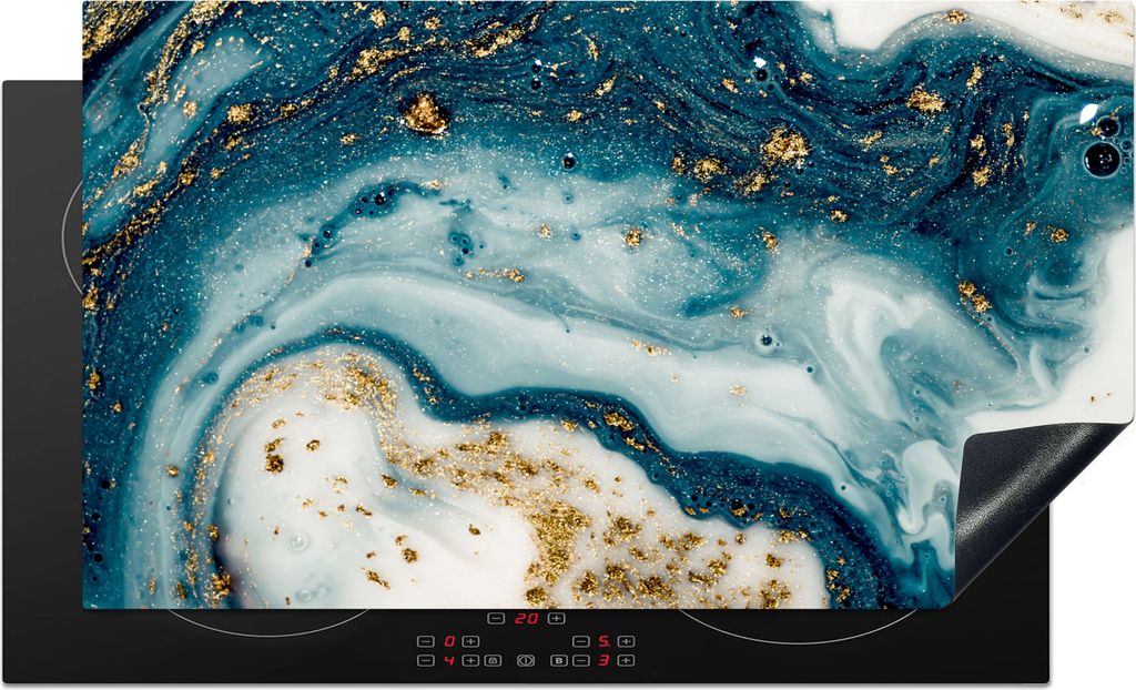 KitchenYeah Herdabdeckplatte Marmor - Farbe - Glitter - Gold , 90x52cm, Küche Deko, Glaskeramikfeld Herdabdeckung, Abdeckplatte fùr Kochfeld