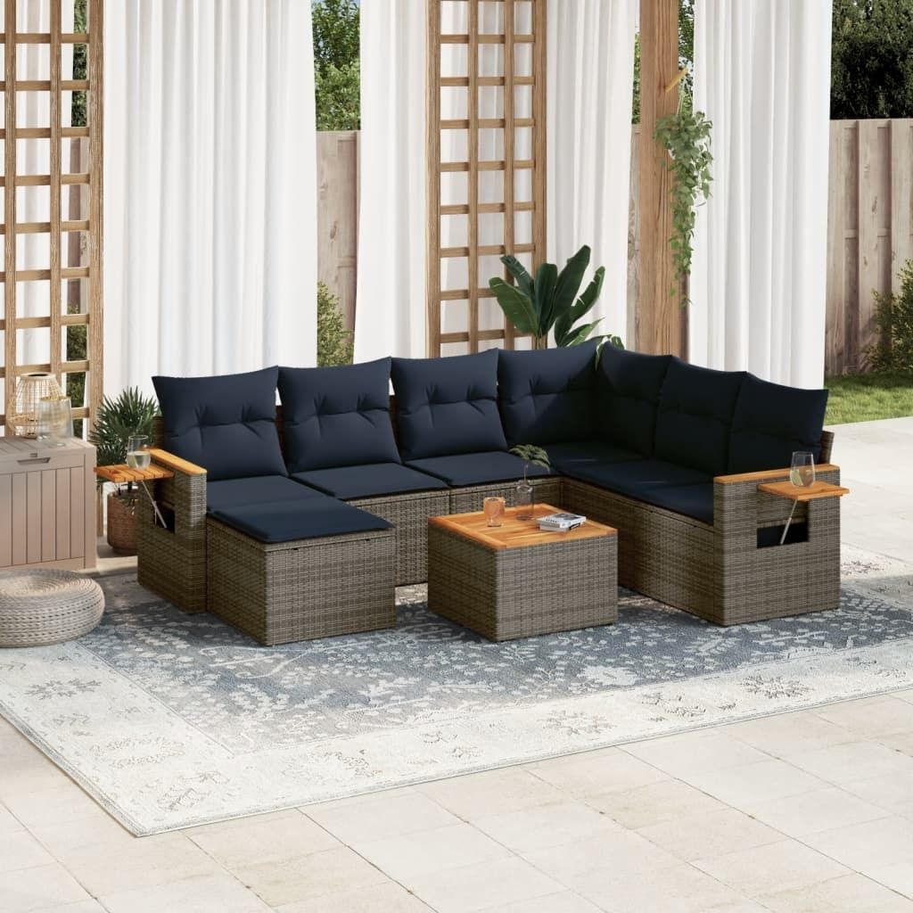 Möbel 8-tlg. Garten-Sofagarnitur mit Kissen Grau Poly Rattan - Gartenmöbelgarnituren 3227055