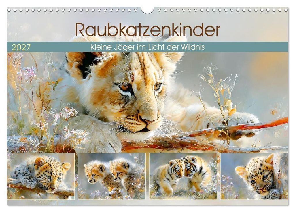 Raubkatzenkinder. Kleine Jäger im Licht der Wildnis (Wandkalender 2027 DIN A3 quer), CALVENDO Monatskalender