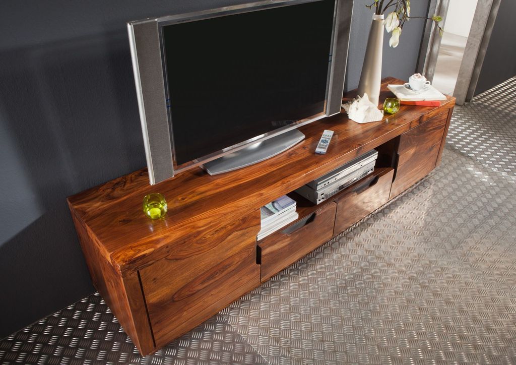 MASSIVMOEBEL24 TV-Board Sheesham 200x45x50 walnuss lackiert DUKE #123