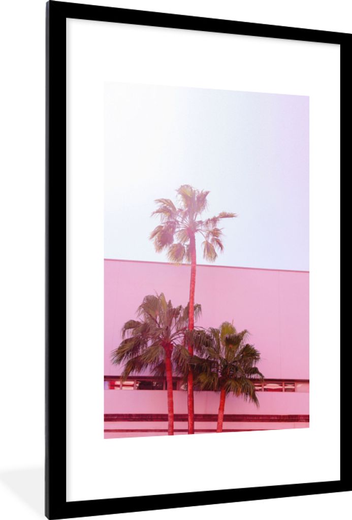 MuchoWow Gerahmtes Poster Palme - Garten Poster - Rosa 60x90 cm - Poster mit Schwarzem Bilderrahmen Wandposter Rahmen Foto Bilder - Dekoration - ...