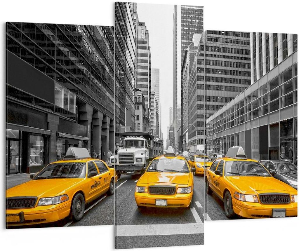 Bild auf Leinwand - Leinwandbild - Taxi Stadt Straße Transport - 130x100cm - Wand Bild - Wanddeko - Leinwanddruck - Bilder - Kunstdruck - Wanddeko...