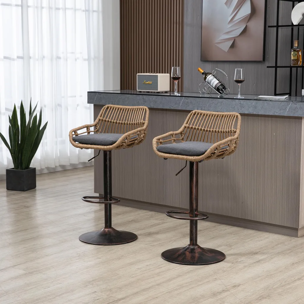 Tabouret de Bar Pivotant avec Accoudoirs et Repose-Pieds Finition Or