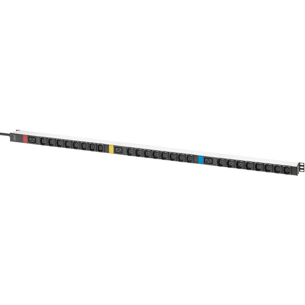 Digitus Basis IT PDU, 3-phasig 16A, 24 x C13, 3 x C19, 3 m Zuleitung, IEC 60309 16 A Stecker, Standard, 0U, Dreiphasig, Senkrecht, Aluminium, Schwarz