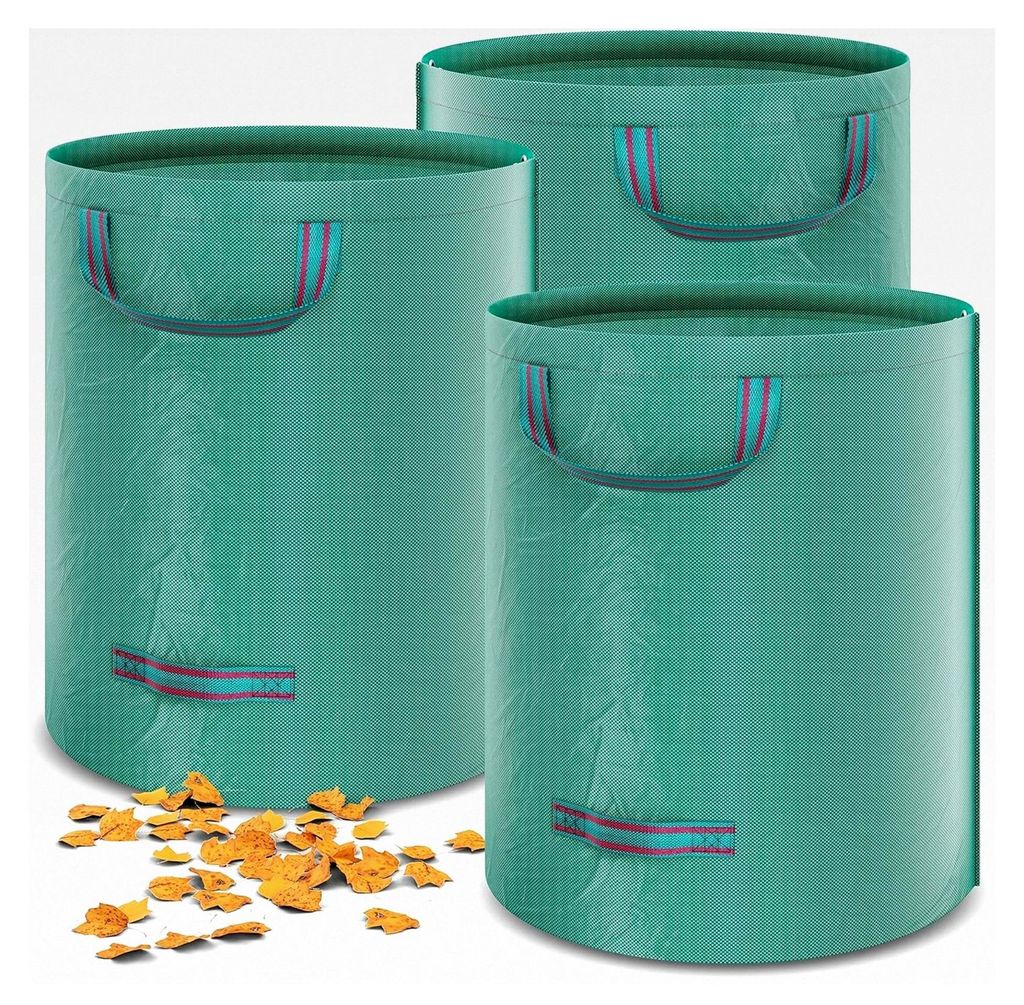 Gartensack 3x Laubsack Gartenabfallsack stabil mit 4 Griffen selbststehend UV-beständig 272 Liter groß wasserdicht robust aus Polypropylen-Gewebe...