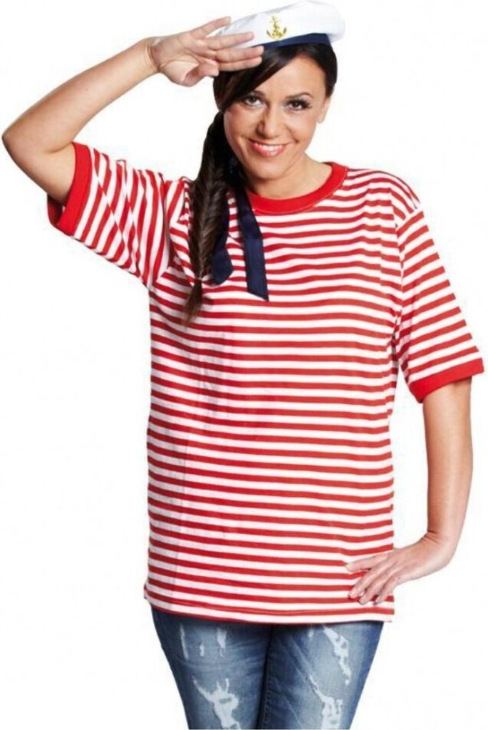 Rot-weiß T-Shirt geringelt Pirat für Erwachsene Gr. S