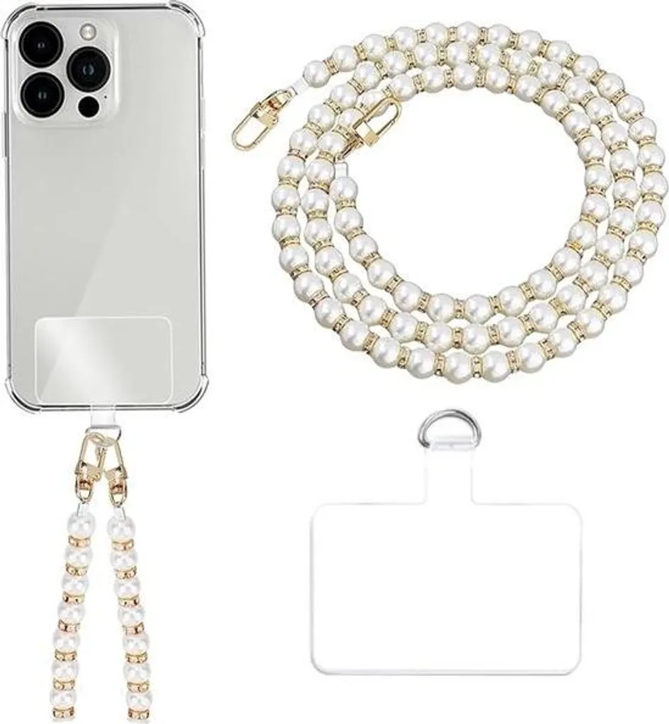 Anti-chute smartphone : collier perles dorées élégant pour votre mobile