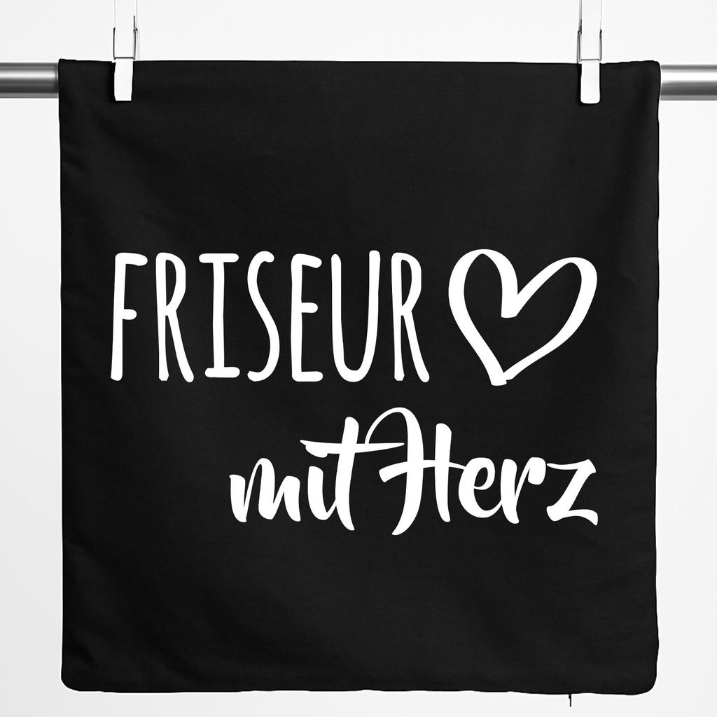 Huuraa Kissenbezug Friseur mit Herz 40x40cm Black Baumwolle Dekokissenbezug Geschenkidee