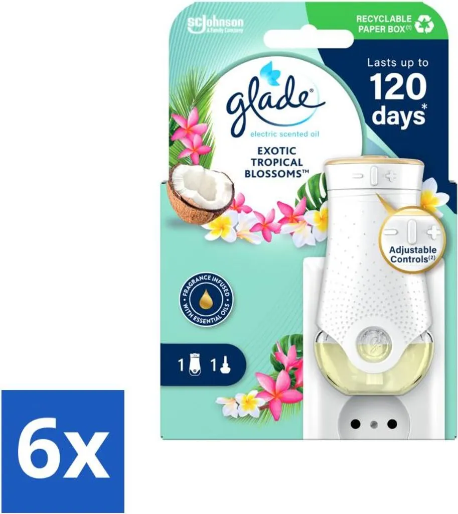 Glade Diffuseur Huile Électrique Fleurs Tropicales Pack de 6 Diffuseurs