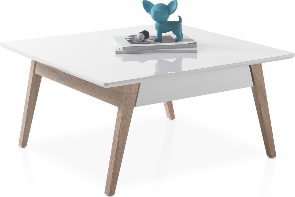 Couchtisch Jessica Beistelltisch Wohnzimmertisch Tisch Eiche Massiv Hochglanz weiß quadratisch 80cm