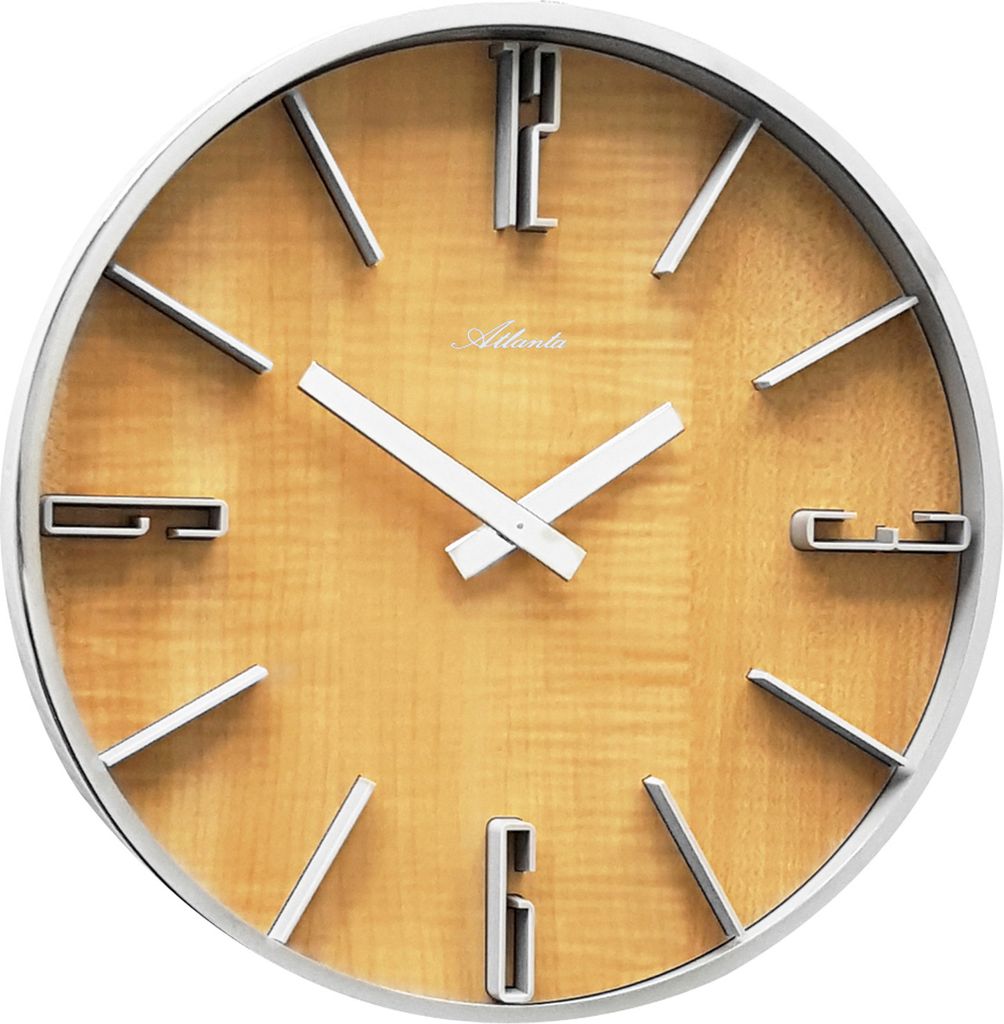 Atlanta 4426/30 Wanduhr Quarz analog silbern Holzoptik erle farben rund
