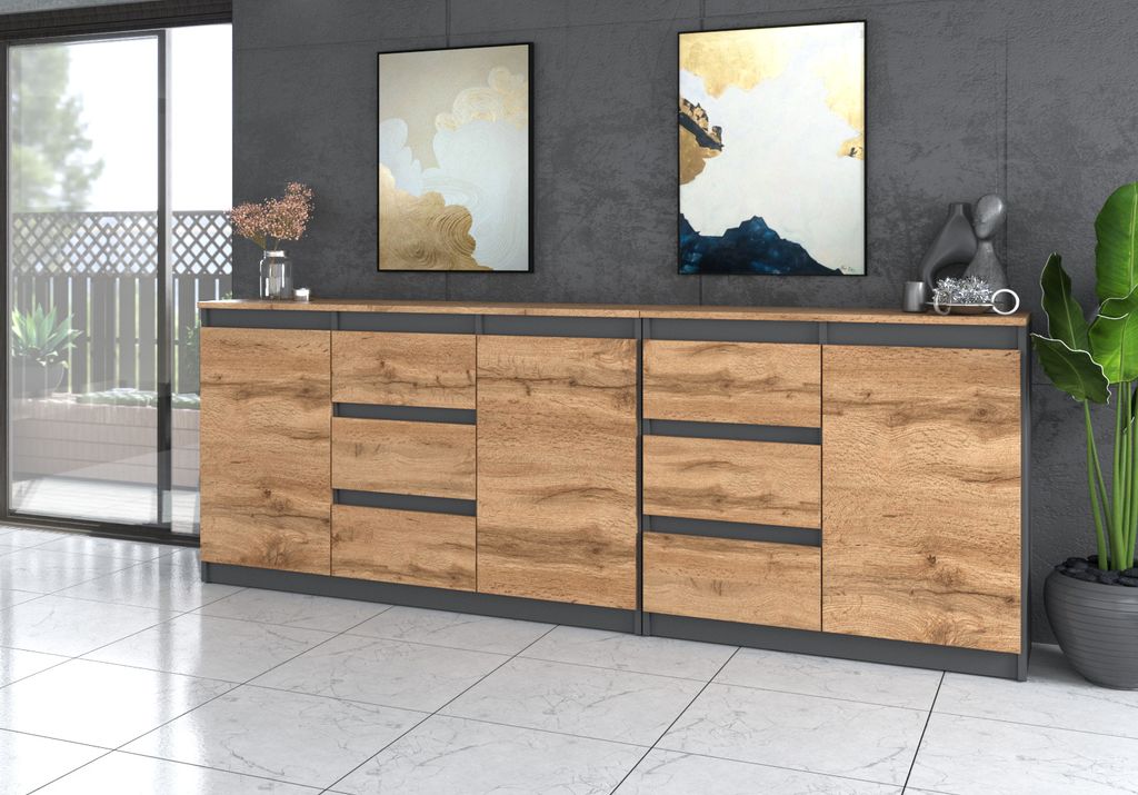 AZ team ® Duża Komoda ANTRACYT WOTAN blat WOTAN 200 cm 6 Zdjęcie produktu 