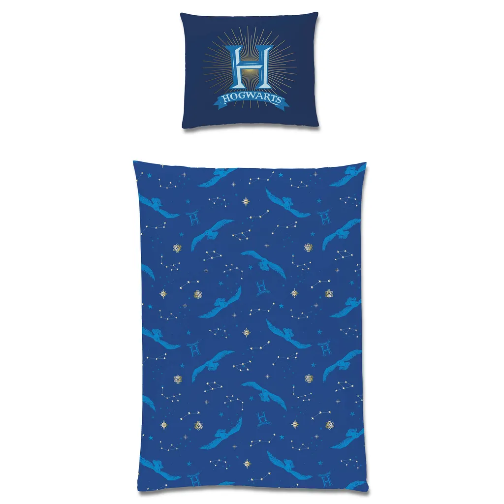 Halantex Biancheria Da Letto Harry Potter, Cotone 140x200 Cm, Copripiumino E Federa, Blu/oro, Doppio Lato, Ufficiale - 2