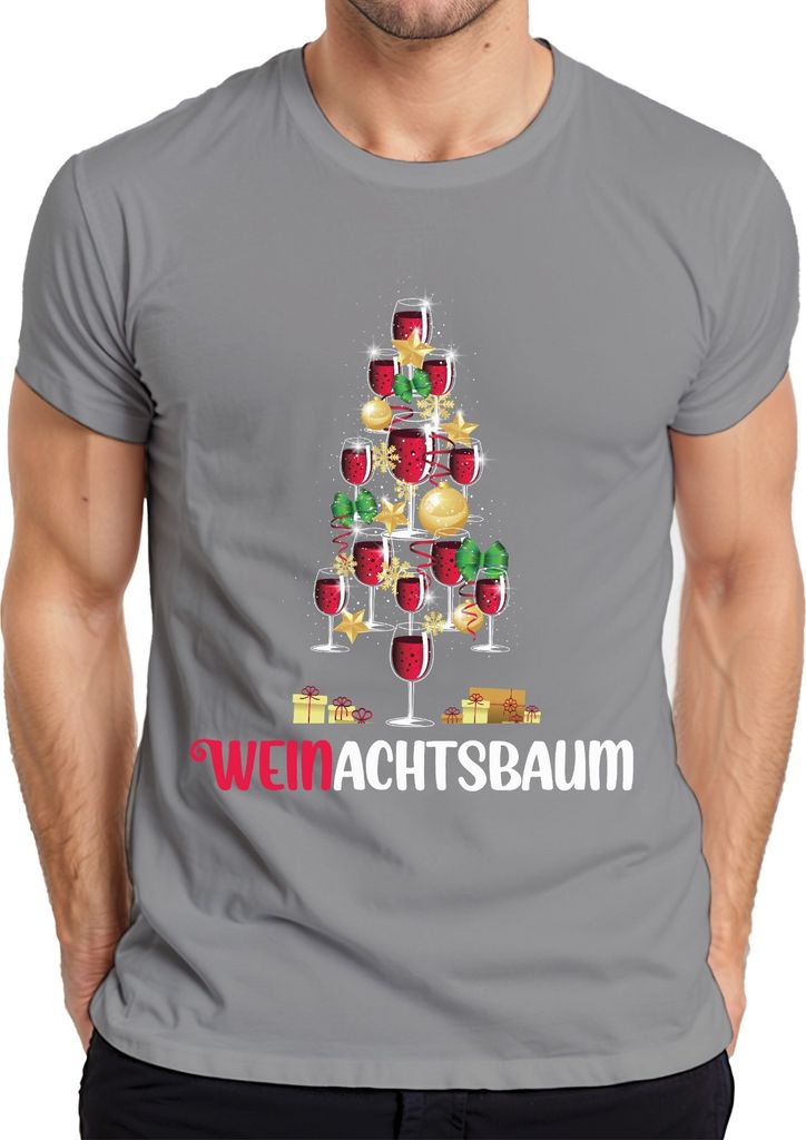 Weinachtsbaum Weintrinker - Weihnachten Weihnachtsgeschenk Christmas Herren T-Shirt, Grau, M