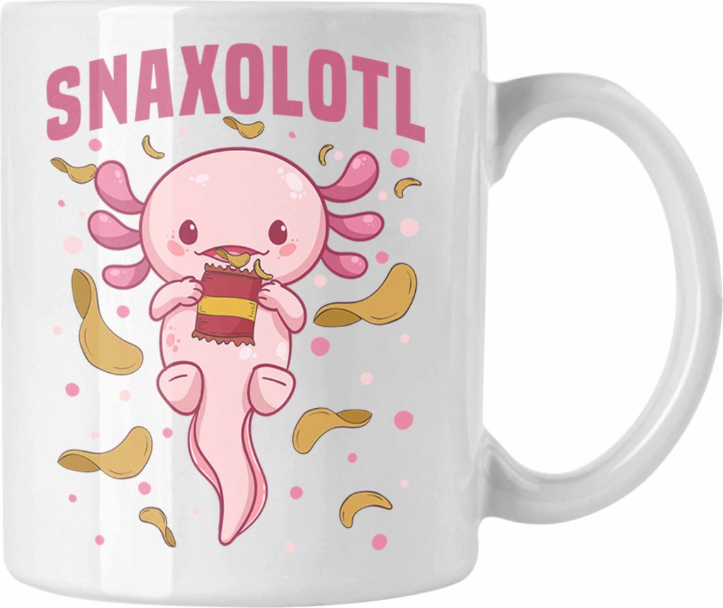 Trendation - Axolotl Tasse Geschenk für Schwanzlurch-Liebhaber Snaxolotl (Weiß)