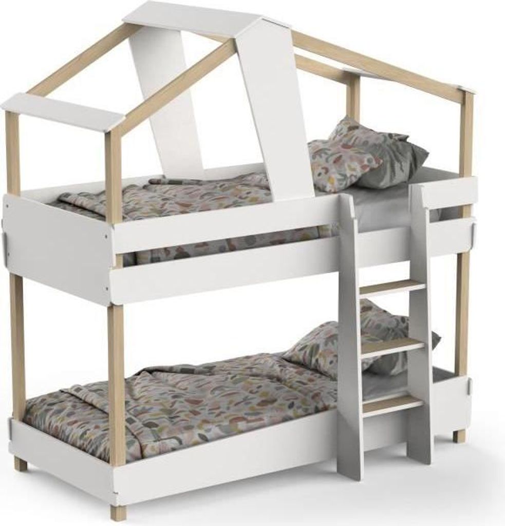 DEMEYERE TIMBER Etagenbetten - 90 x 200 cm - Lattenrost - Holz- und Weißdekor